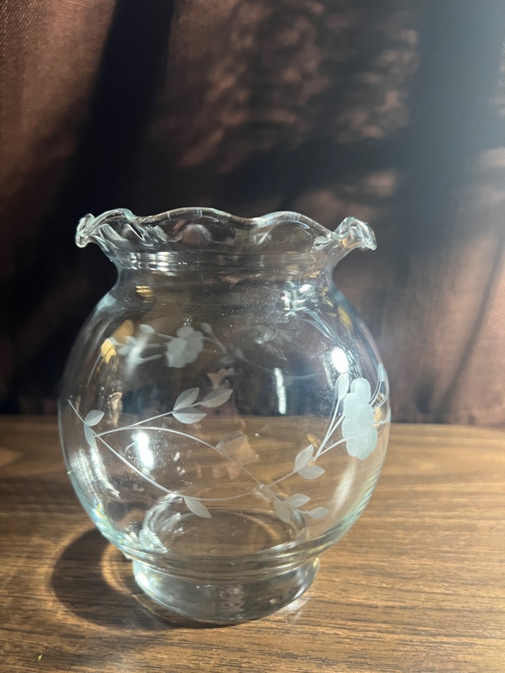 Princess house Clear Etched Glass Bud Vase with Ruffled Rim - Clear